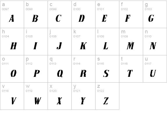 RubberStamp-Condensed Italic details - Free Fonts at FontZone.net